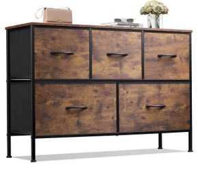5 Drawer Dresser for Bedroom, Wide Chest of Drawers, Rustic Brown