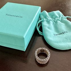 Authentic Vintage Tiffany & Co Somerset flexible mesh 10mm wide ring sz 8