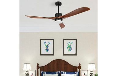 Ceiling Fans with Lights Remote Control, 56" Indoor Wood Ceiling Fan with Light Memory for Patio Gazebo Living Room Bedroom, Walnut & Matte Black