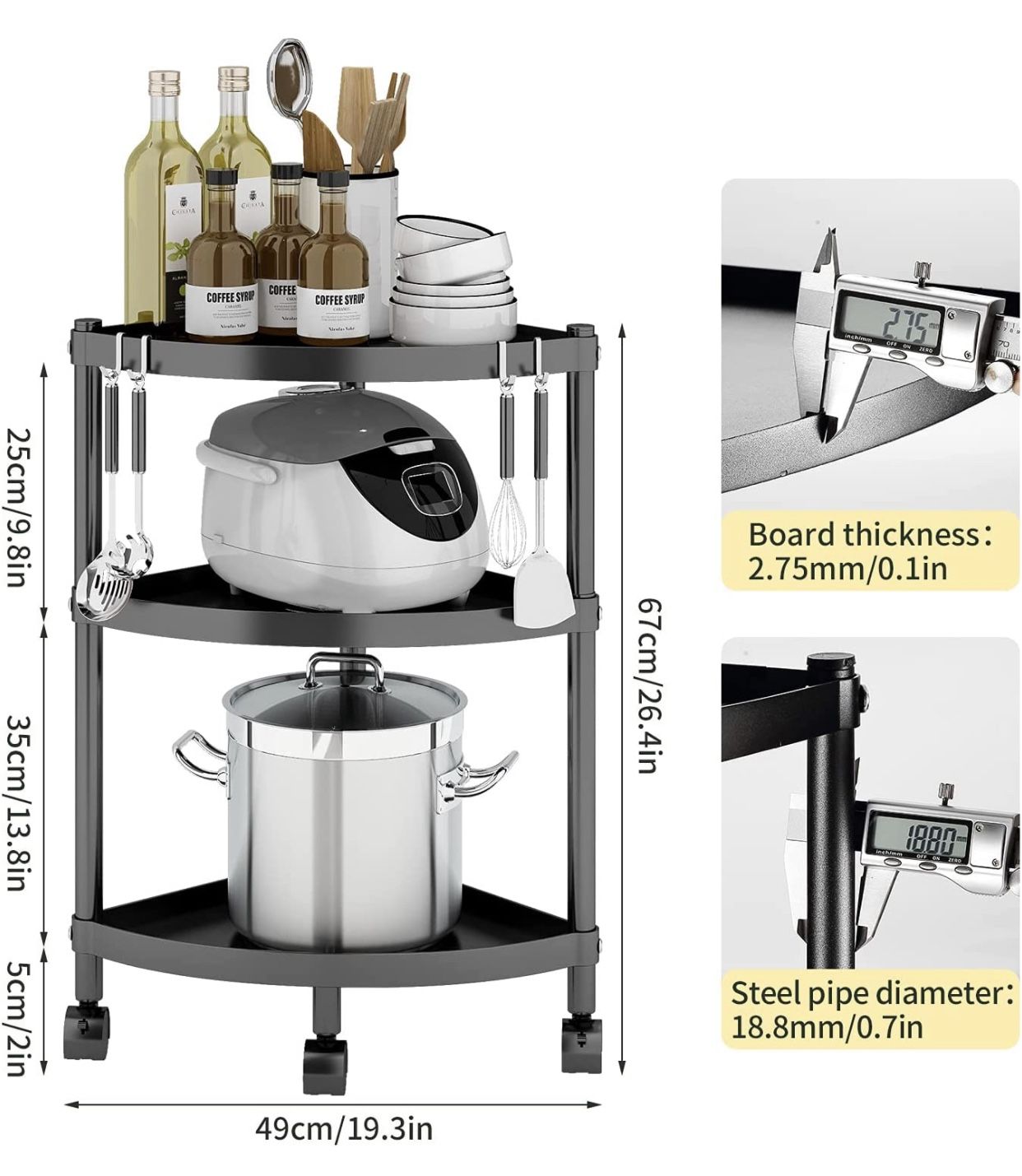 Corner Shelf Rolling Cart 