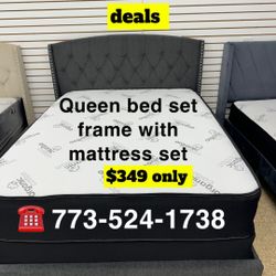 Queen Size Bed Frame Headboard With Mattress Set $350
