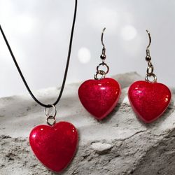 Beautiful Red Heart Necklace And Earring Set 