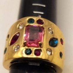 18K Gold filled 15 Gemstone Cigar/Pinky Ring Size 4.5