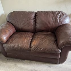 Leather Love Seat Couch With Ottoman