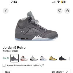 Nike Air jordan 5 wolf grey size 7Y,  11 and 12