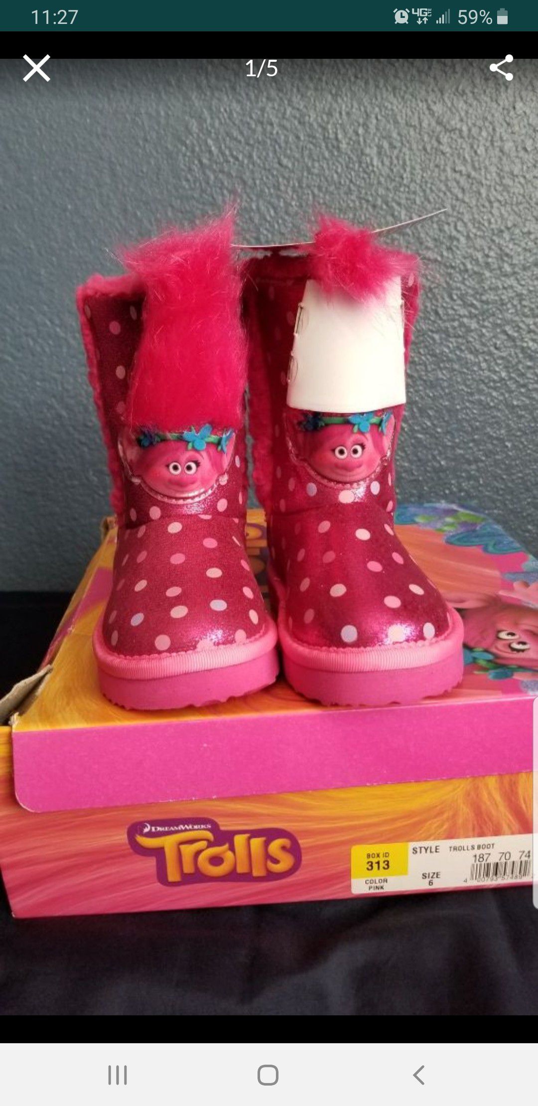 Trolls Boots, Girls Pink boots size 6, baby toddler size