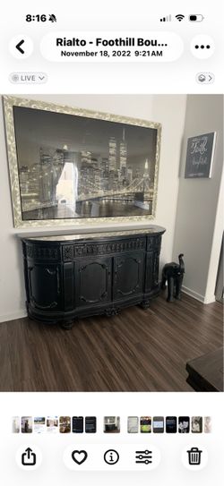 Black Ornate Wood Sideboard Buffet Cabinet