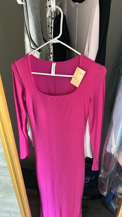 Pink long sleeve popilush dress with built in bra and shapewear