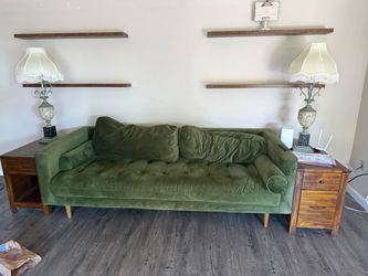 Green Velvet Tufted Mid-Century Sofa