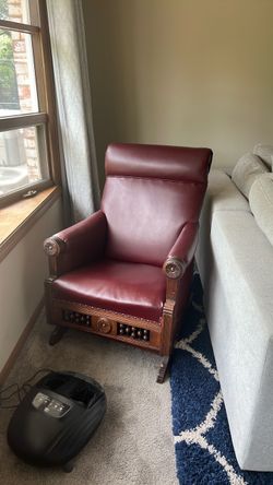 Antique Wood and Leather Rocking Chair