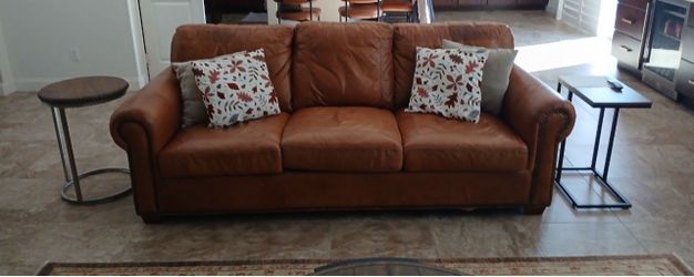 Brown Leather 3-Seat Sofa with Rolled Arms located in EASTVALE