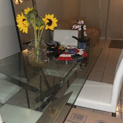 Glass Table With Chairs And Reclining Sofa Leather
