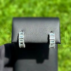 Jewelry 14k white gold aquamarine stone hoop emerald cut earrings