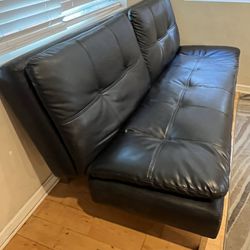 Black Leather Sofa, Couch Folding Sleeper Bed