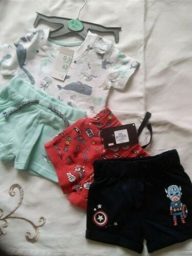 Bnwt boys 2 pack captain marvel shorts and outfit age age 0-3 months