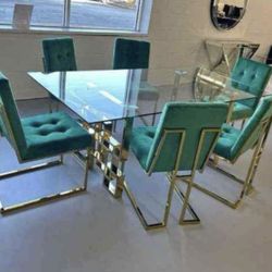 7 piece green & gold dining table