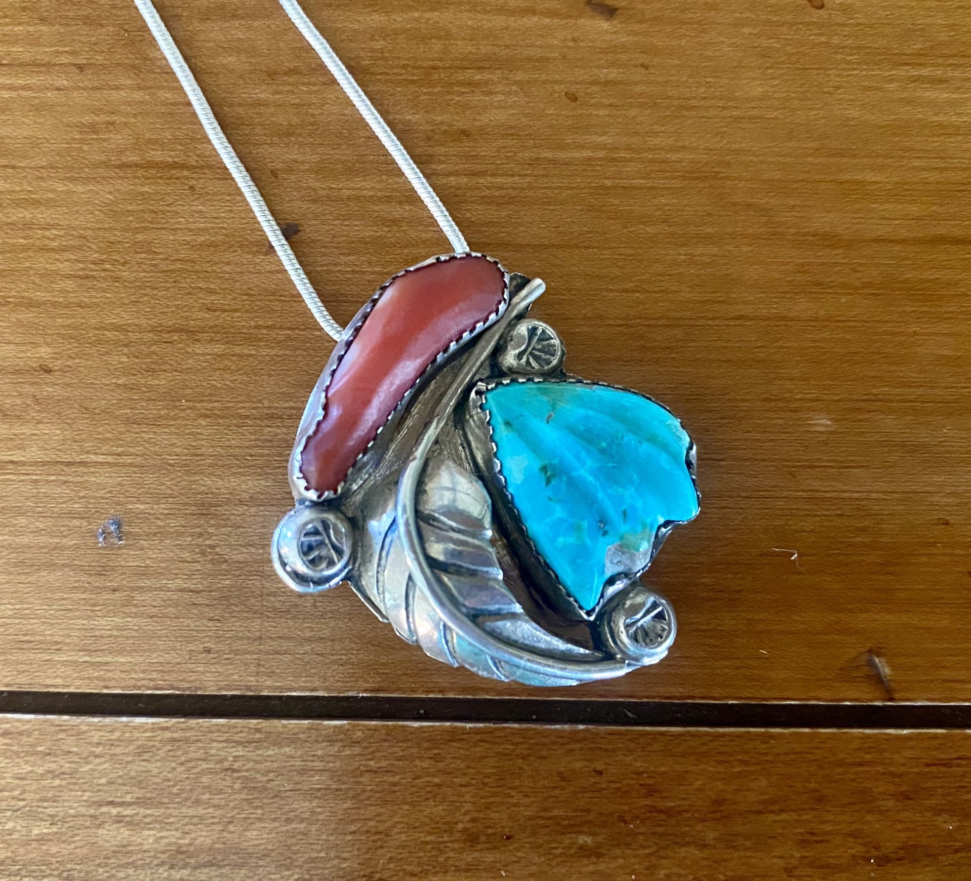 Vintage Sterling Silver, Coral, and Turquoise Pendant/Pin