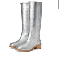 New Steve Madden Womens Riggs Fashion Boot | Silver Leather, 5.5