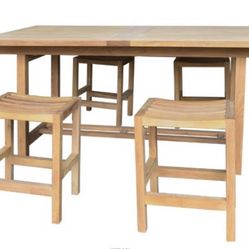 New Solid Teak Outdoor Bar Set With 6 Chairs