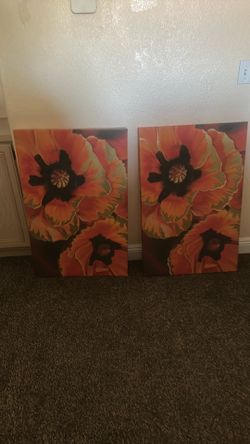 Set of 2 Poppy Flower Canvas Wall Art