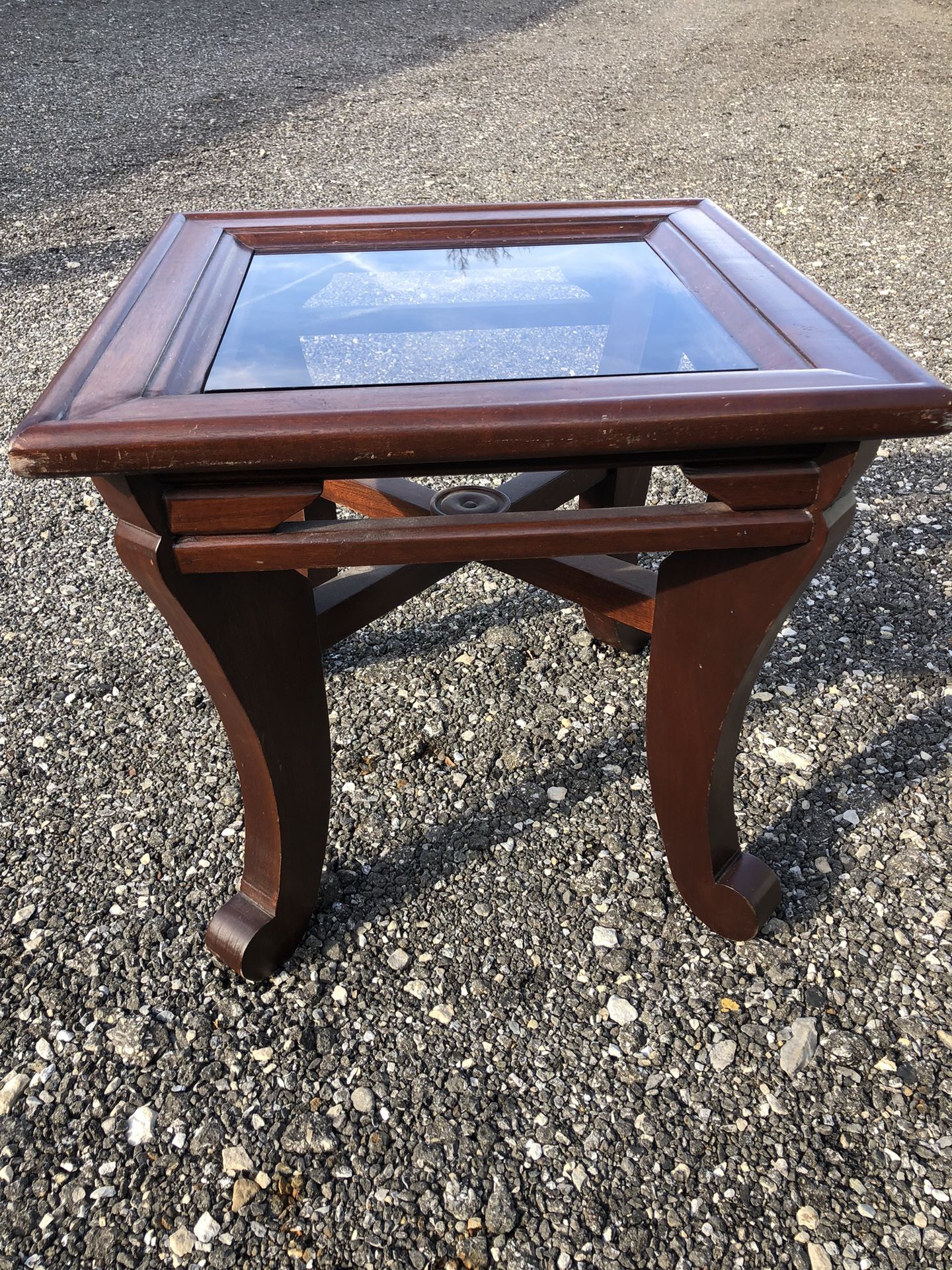 End Table - heavy wood & glass