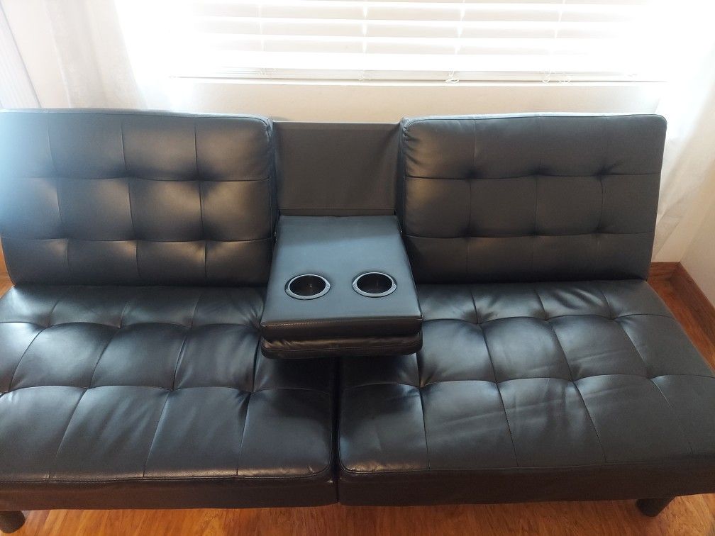Faux Black Leather Futon Couch
