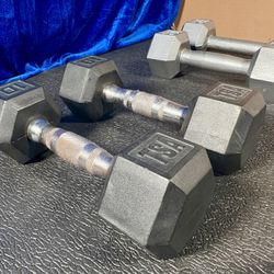 Set of Hex Cast Iron Dumbbells ( light) 12#, 10#, 8# and 5 #   In total: 70 pounds.