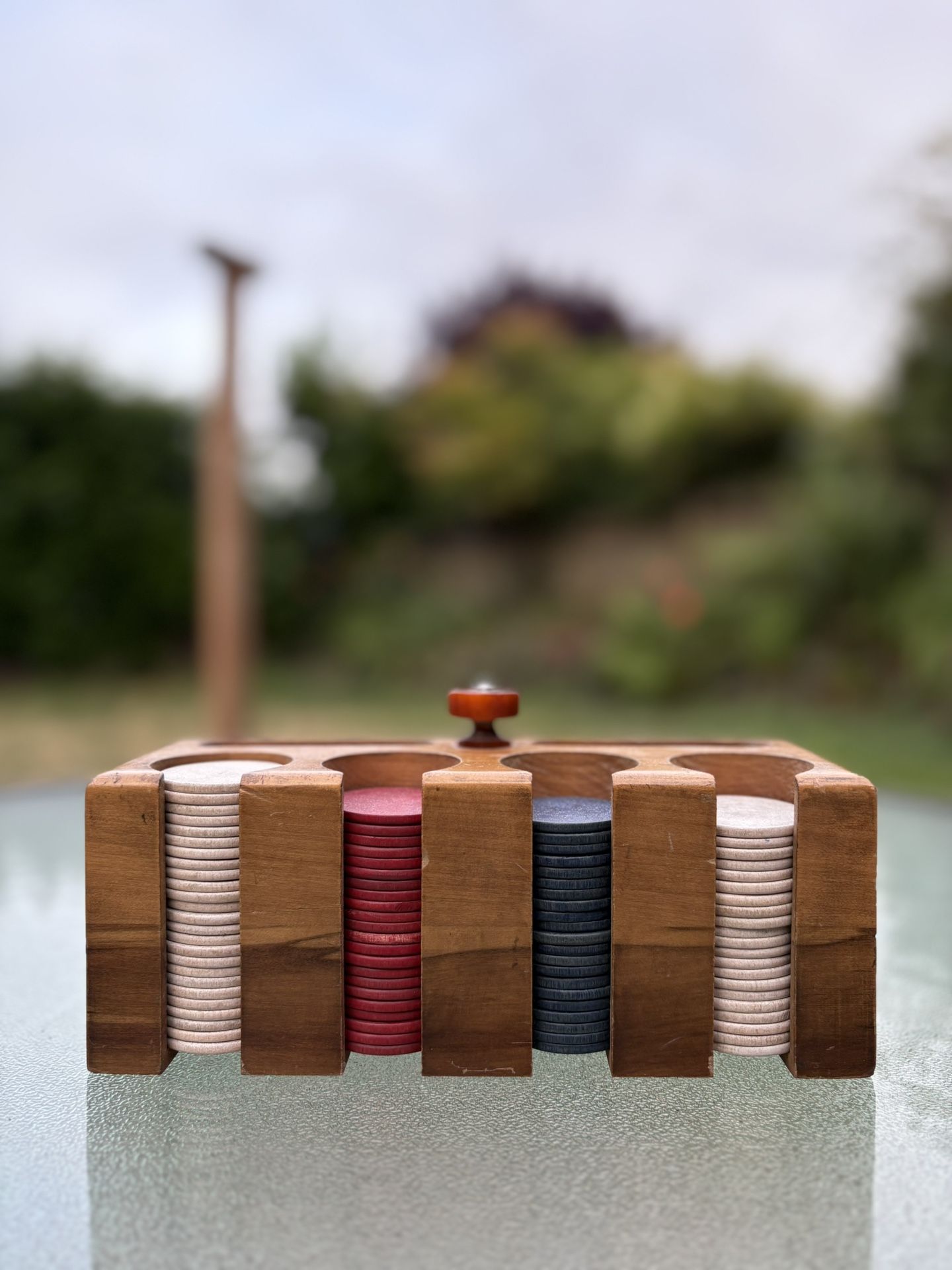 Vintage Poker Chip & Card Holder with Chips