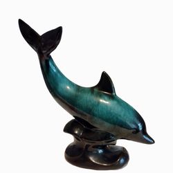 Blue Mountain Art Pottery Dolphin Statue 