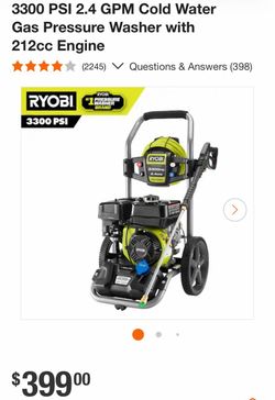 3300 PSI 2.4 GPM Cold Water Gas Pressure Washer with 212cc Engine