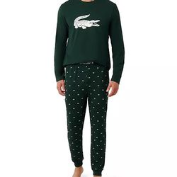 Lacoste 2-Piece Jersey Crewneck Top and Pants Pajama Set Sinople/White Size M