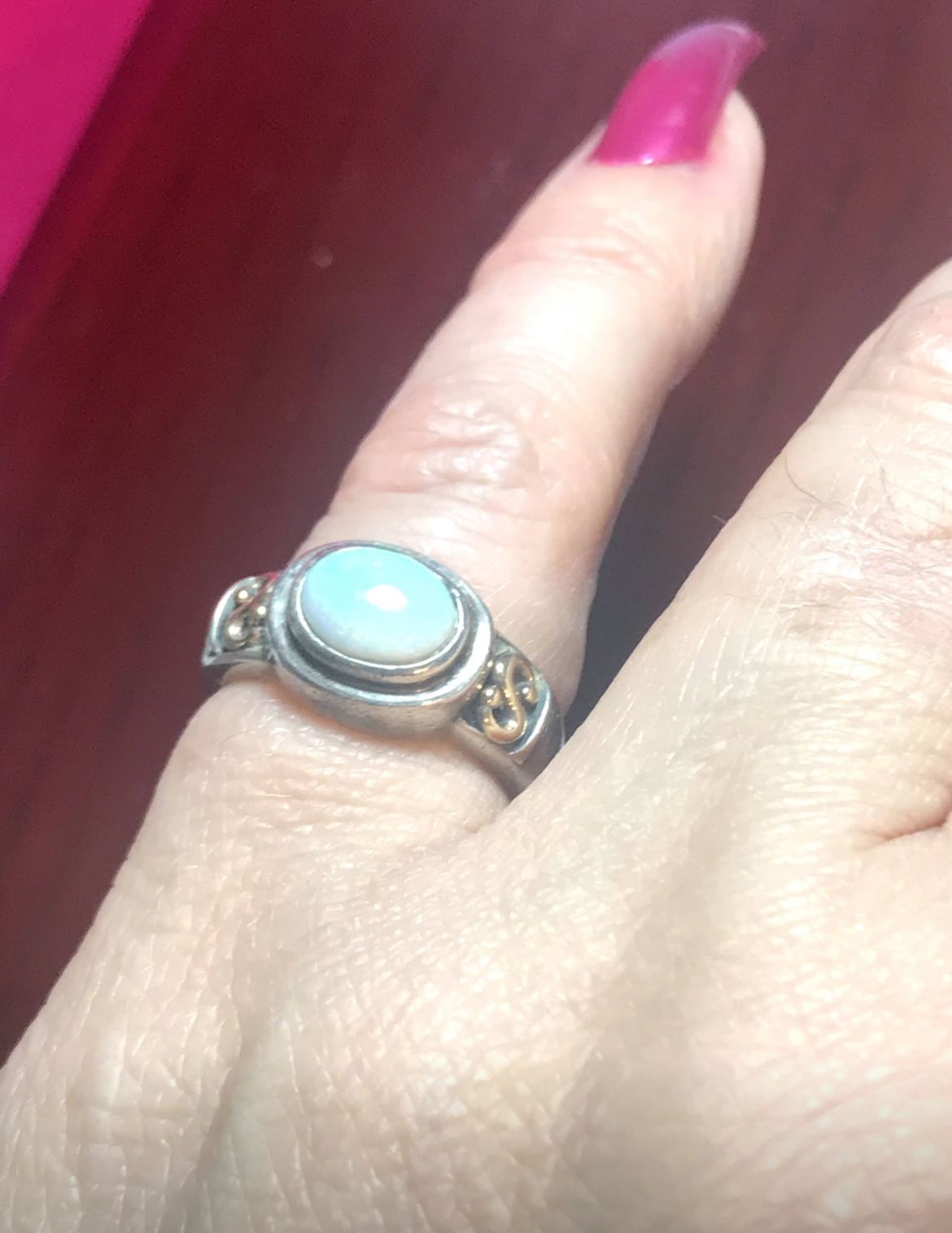 Designer Sterling Opal Ring Sz 6