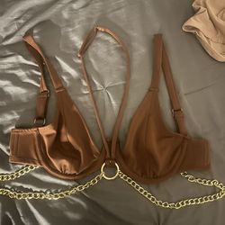 Brown Bralette With Chain Detail 