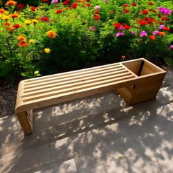 wood bench with wooden planter flowerbed real wood