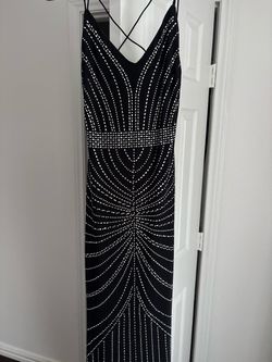 Long black iridescent rhinestone dress