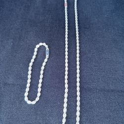 Rope Necklace And Bracelet 925 Silver 