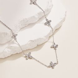 Brand New Silver 925 Necklace Size 16”-17.5” Adjustable CZS