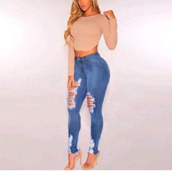 Ripped Cutout Fringe Hem Casual Jeans