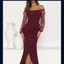 BTFBM - Women's Elegant Off Shoulder Dresses Long Sleeve Sheer Mesh Ruched Criss Cross Split Bodycon Long Party Wedding Guest Dress