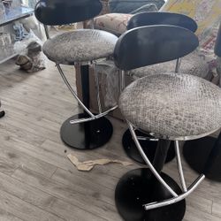 Black Lacquer And Snake Skin Bar Stools 