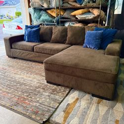 Ashley Furniture Corduroy Microfiber Brown L-Shape Sectional Sofa with Chaise