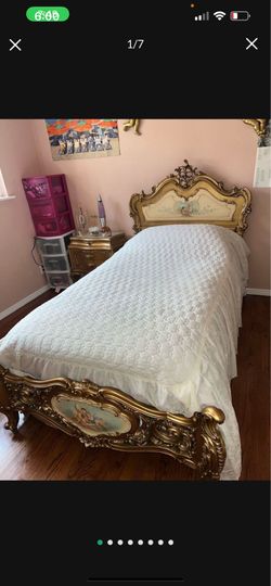4 Pc French Antique Carved Hand Made (paint) Wood  Twin Bedroom Set