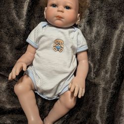 Reborn Baby Boy Doll TY 1637 Soft Brown Hair And Eyelashes