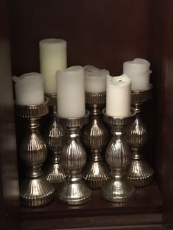 6 Gold Candles Holders with Candles