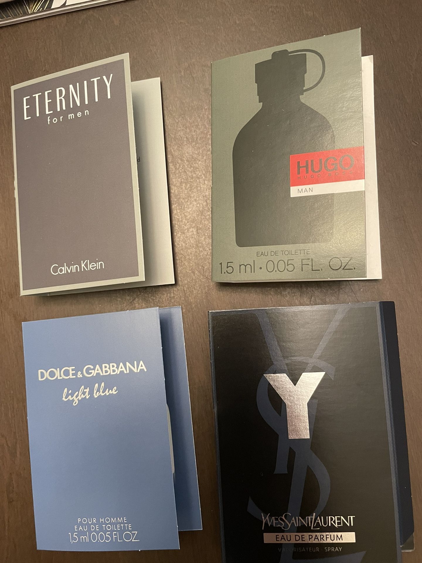 Lot Of 4 Men’s Fragrance Samples: Hugo, Eternity, Dolce & Gabbana, Yves Saint Laurent