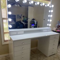 Makeup Vanity With Large Bluetooth Mirror  Price includes delivery and assembly In Stock Financing Available 
