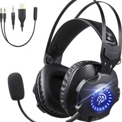 New Gaming Headset with Microphone, Gaming Headphones PS4 Headset PC Headphones with RGB Light Noise Canceling Ear Headphones for PS4/iPad/Xb