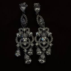 Vintage Napier Haute Couture Silver Clear Crystal Rhinestone Earrings DangleDrop