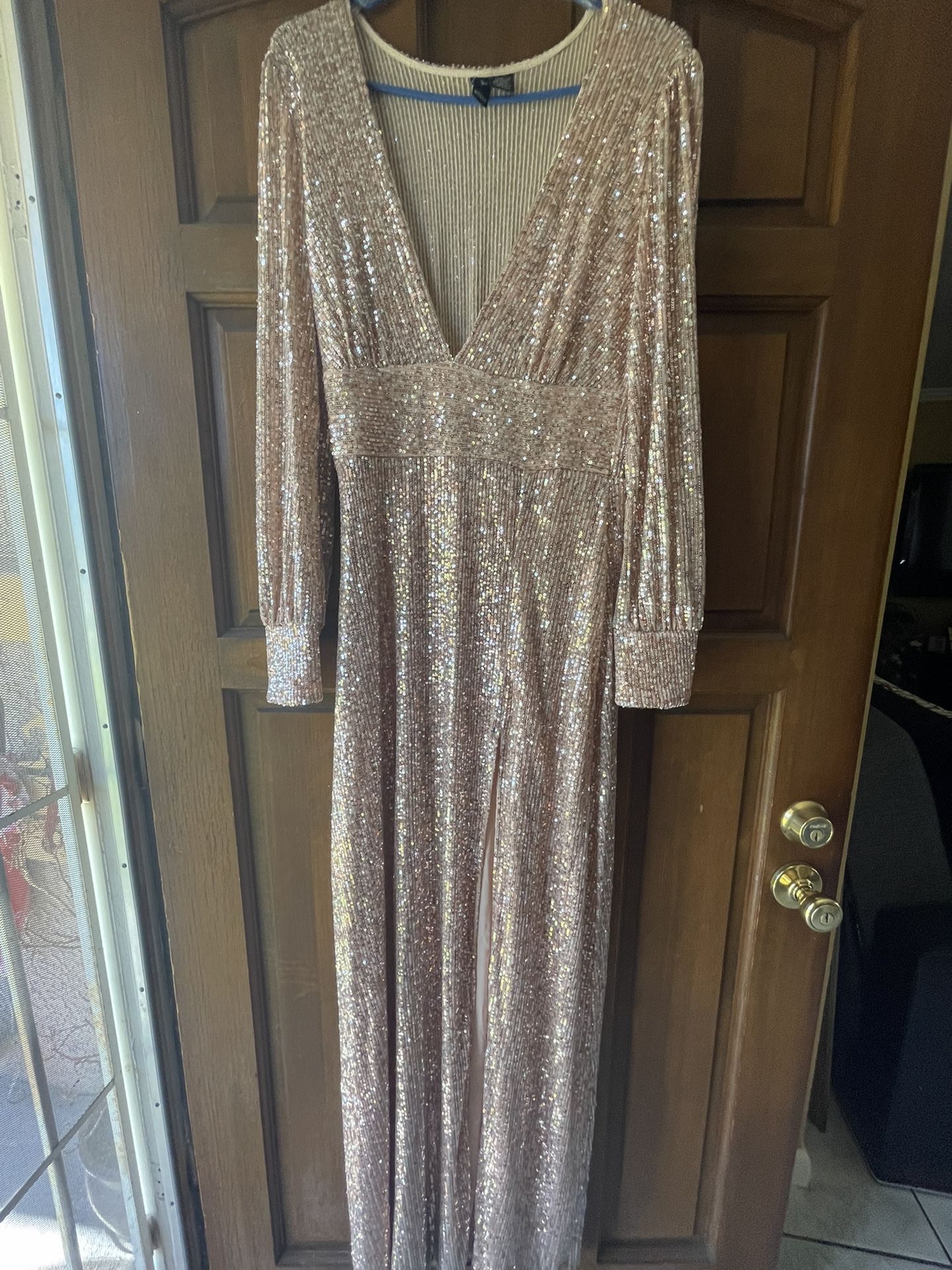 Windsor Long sleeve Blush Sparkly Dress (Large)