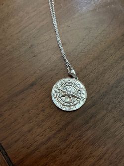 Sterling Silver Compass Necklace w/Diamond in middle